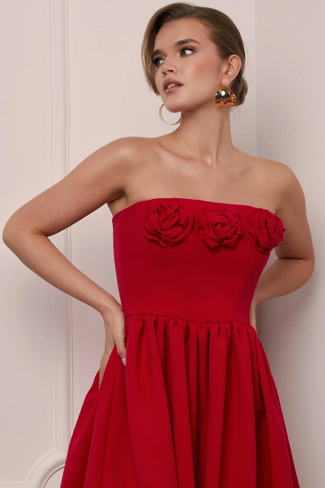 Sheila - Women's classic red mini dress with decorative roses 'Valencia'