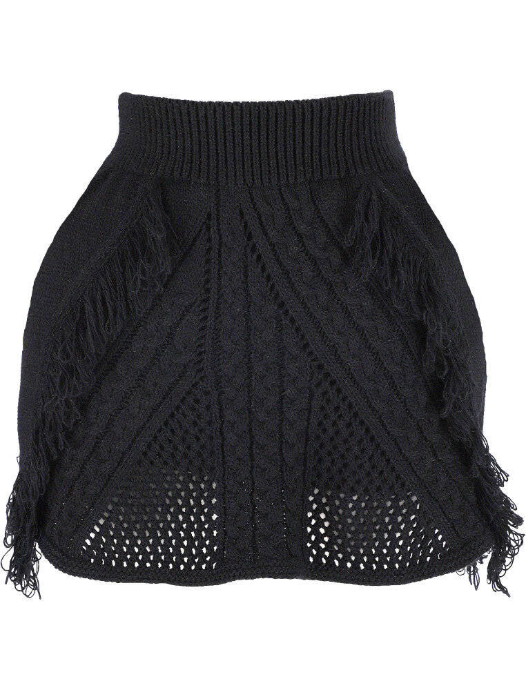 Sheila - Women's black sweater skirt with fringes mini 'Isla'