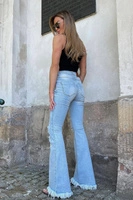 Sheila - Women's Blue Flared Jeans with holes for everyday use