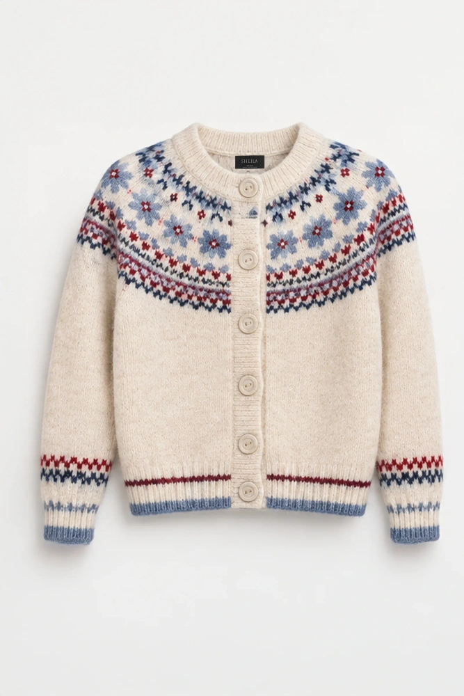 Sheila – Women’s Nordic-patterned cardigan in cream – 'Babbie'