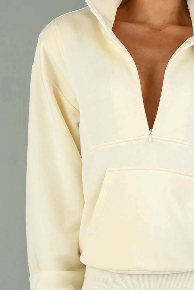 Sheila - Women's Yellow Zippered Sweatshirt with Pocket 'Indie'