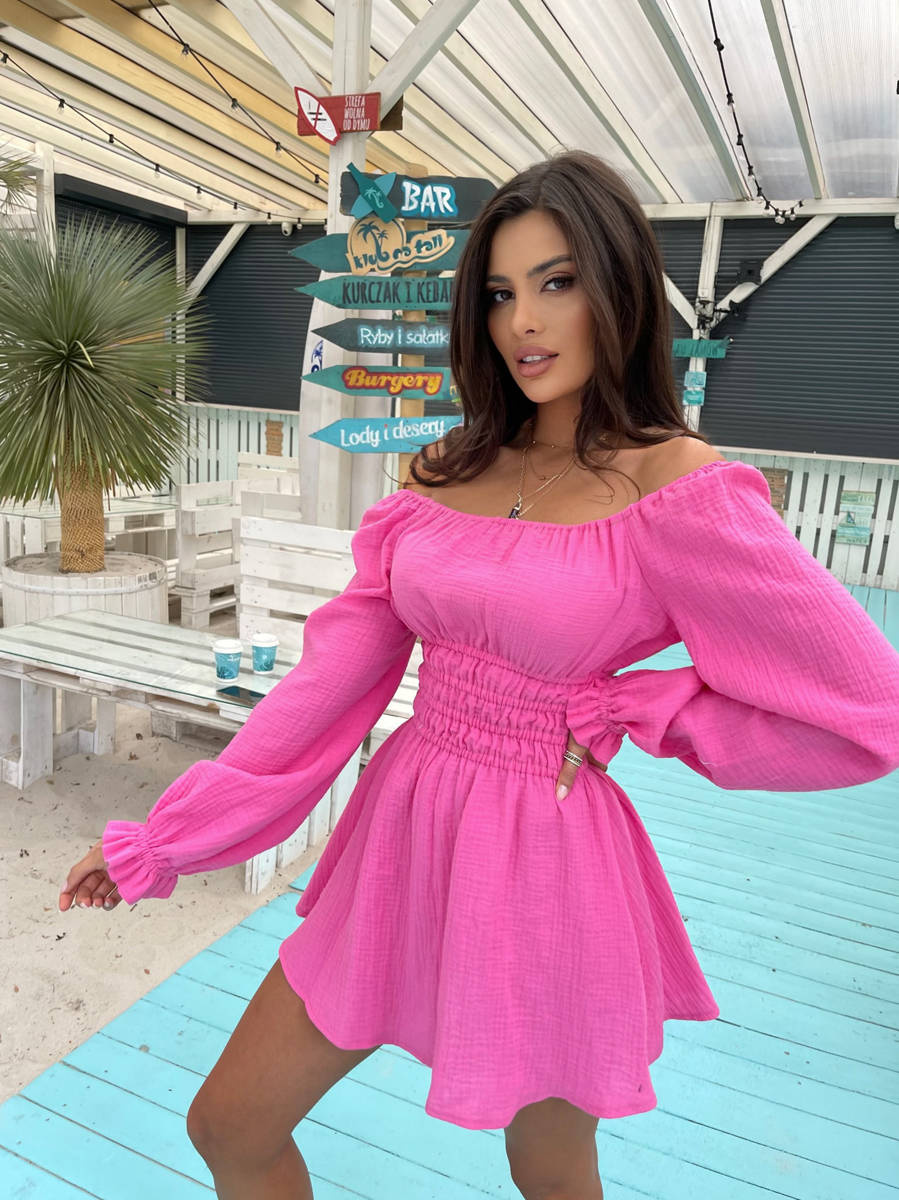 Sheila - Women's pink long-sleeved mini 'Lea' dress